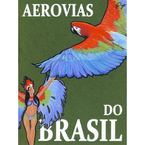 Aerovias do Brasil Gold Ornate Wood Framed Art Print with Double Matting by Got, Jean Pierre