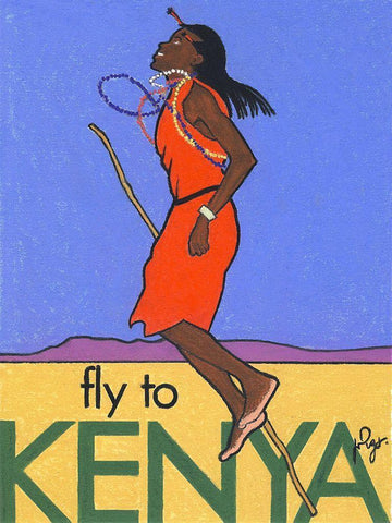 Fly to Kenya White Modern Wood Framed Art Print with Double Matting by Got, Jean Pierre