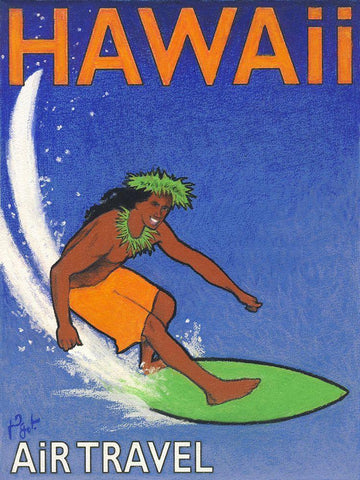 Hawaii Air Travel White Modern Wood Framed Art Print with Double Matting by Got, Jean Pierre