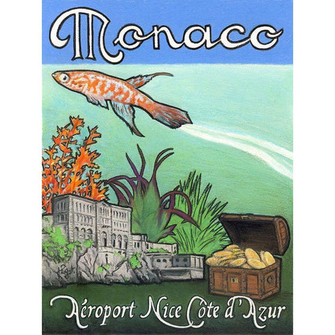 Monaco Travel Poster Gold Ornate Wood Framed Art Print with Double Matting by Got, Jean Pierre