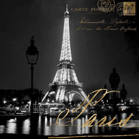 Paris At Night Black Ornate Wood Framed Art Print with Double Matting by Carrigan, Kate