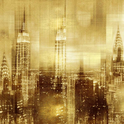 NYC - Reflections in Gold II Black Ornate Wood Framed Art Print with Double Matting by Carrigan, Kate