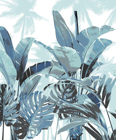 Palm Forest Blue II White Modern Wood Framed Art Print with Double Matting by Blake, Madeline