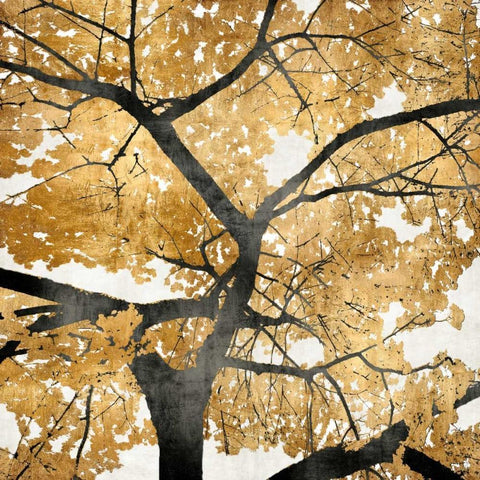 Golden Leaves White Modern Wood Framed Art Print with Double Matting by Bennett, Kate