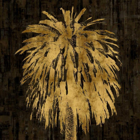 Palms In Gold I Black Ornate Wood Framed Art Print with Double Matting by Bennett, Kate