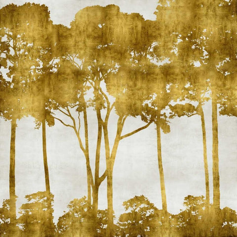 Tree Lined In Gold I Black Modern Wood Framed Art Print with Double Matting by Bennett, Kate