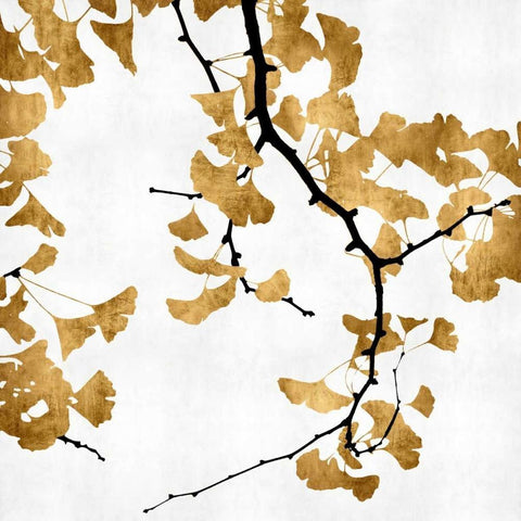 Ginko in Gold II White Modern Wood Framed Art Print with Double Matting by Bennett, Kate