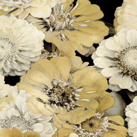 Floral Abundance in Gold I Black Ornate Wood Framed Art Print with Double Matting by Bennett, Kate