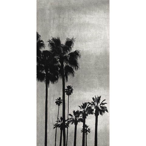 Palm Silhouette on Silver I White Modern Wood Framed Art Print by Bennett, Kate