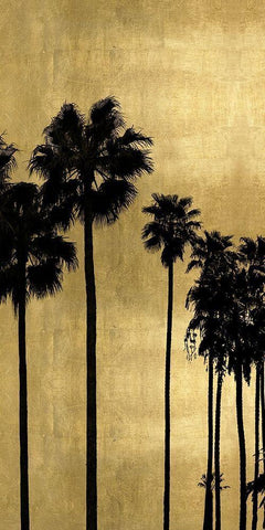 Palm Silhouette on Gold I White Modern Wood Framed Art Print with Double Matting by Bennett, Kate