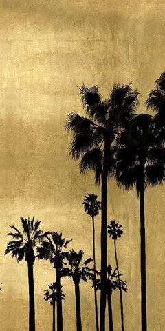 Palm Silhouette on Gold II White Modern Wood Framed Art Print with Double Matting by Bennett, Kate