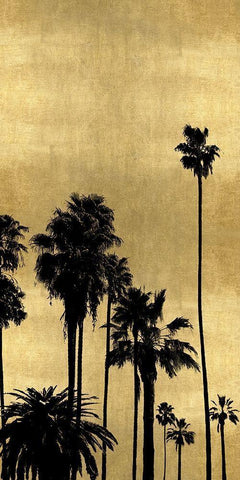 Palm Silhouette on Gold III Black Ornate Wood Framed Art Print with Double Matting by Bennett, Kate