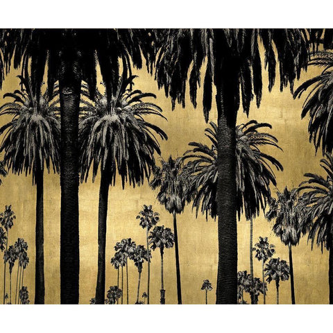 Palms on Gold Black Modern Wood Framed Art Print with Double Matting by Bennett, Kate