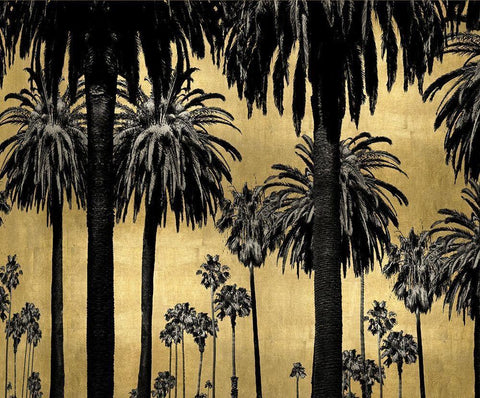 Palms on Gold White Modern Wood Framed Art Print with Double Matting by Bennett, Kate