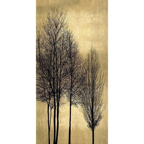 Tree Silhutette on Gold I White Modern Wood Framed Art Print by Bennett, Kate