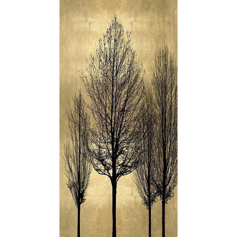 Tree Silhutette on Gold II Gold Ornate Wood Framed Art Print with Double Matting by Bennett, Kate