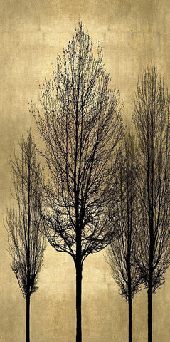 Tree Silhutette on Gold II Black Ornate Wood Framed Art Print with Double Matting by Bennett, Kate