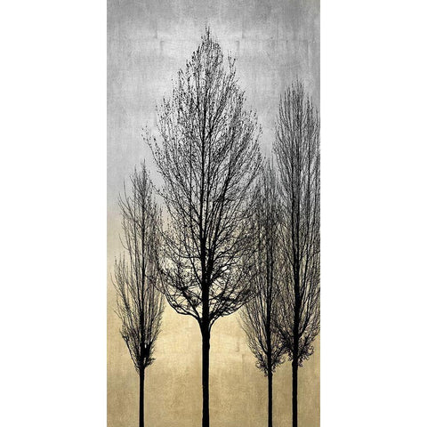 Trees on Silver and Gold II White Modern Wood Framed Art Print by Bennett, Kate