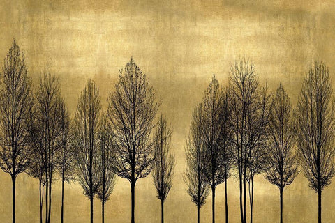 Tree Line on Gold White Modern Wood Framed Art Print with Double Matting by Bennett, Kate