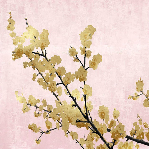 Gold Blossoms on Pink I Gold Ornate Wood Framed Art Print with Double Matting by Bennett, Kate