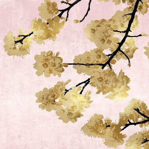 Gold Blossoms on Pink IV Gold Ornate Wood Framed Art Print with Double Matting by Bennett, Kate