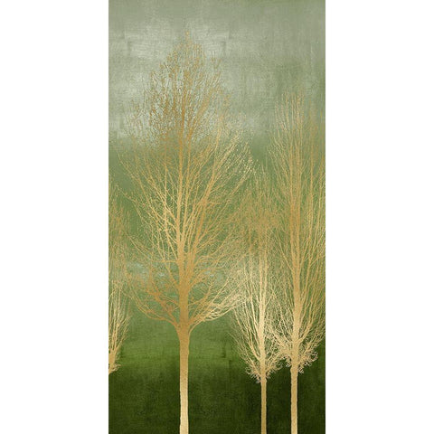 Gold Trees on Green Panel II White Modern Wood Framed Art Print by Bennett, Kate