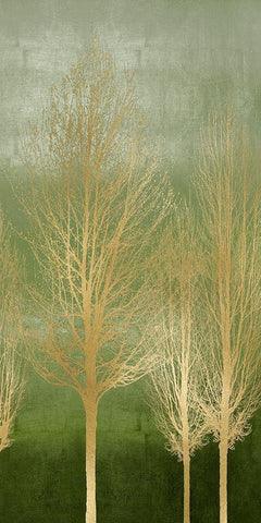 Gold Trees on Green Panel II White Modern Wood Framed Art Print with Double Matting by Bennett, Kate