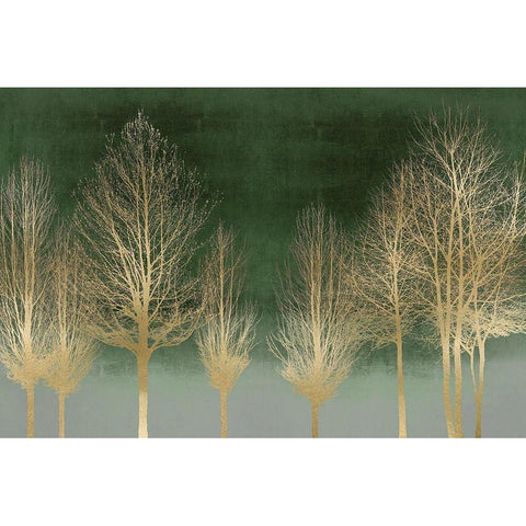 Gold Forest on Green White Modern Wood Framed Art Print by Bennett, Kate