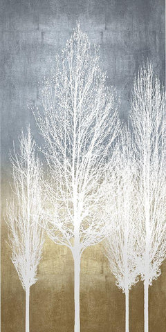 Trees on Gold Panel II White Modern Wood Framed Art Print with Double Matting by Bennett, Kate