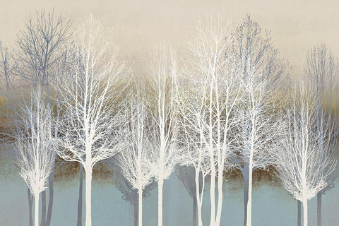 Trees on Aqua White Modern Wood Framed Art Print with Double Matting by Bennett, Kate