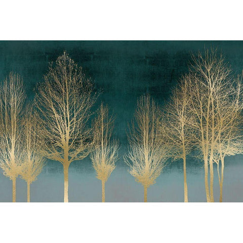 Gold Forest on Teal White Modern Wood Framed Art Print by Bennett, Kate