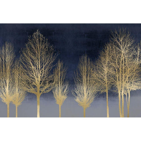 Gold Forest on Blue Black Modern Wood Framed Art Print with Double Matting by Bennett, Kate