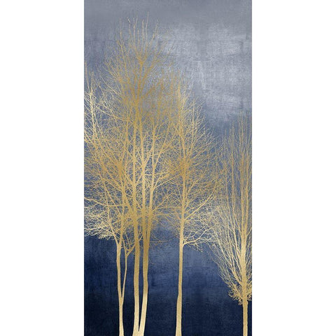 Gold Trees on Blue Panel I Gold Ornate Wood Framed Art Print with Double Matting by Bennett, Kate