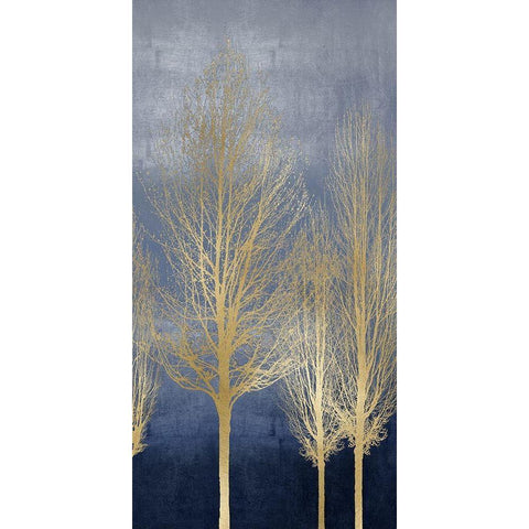 Gold Trees on Blue Panel II White Modern Wood Framed Art Print by Bennett, Kate