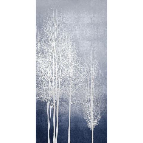 White Trees on Blue Panel I Black Modern Wood Framed Art Print with Double Matting by Bennett, Kate