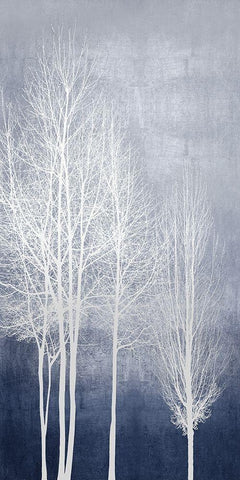 White Trees on Blue Panel I White Modern Wood Framed Art Print with Double Matting by Bennett, Kate