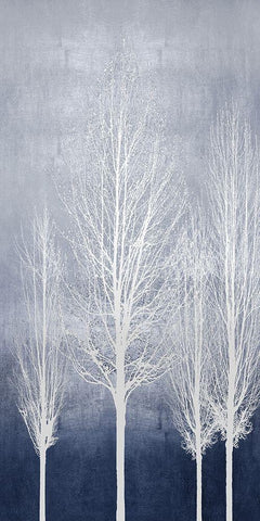 White Trees on Blue Panel II Black Ornate Wood Framed Art Print with Double Matting by Bennett, Kate