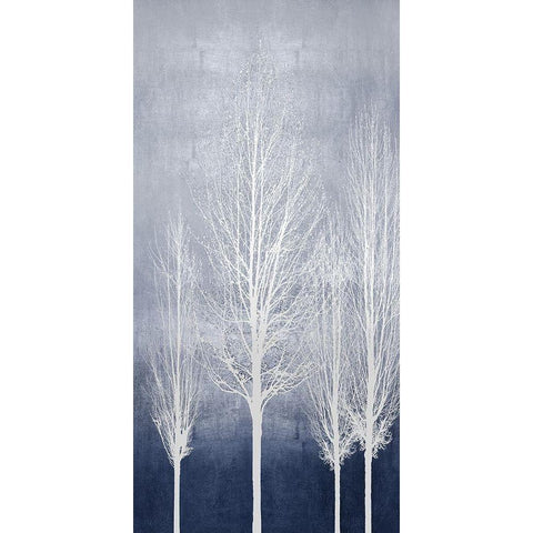 White Trees on Blue Panel II White Modern Wood Framed Art Print by Bennett, Kate