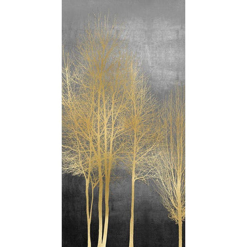 Gold Trees on Gray Panel I Black Modern Wood Framed Art Print with Double Matting by Bennett, Kate