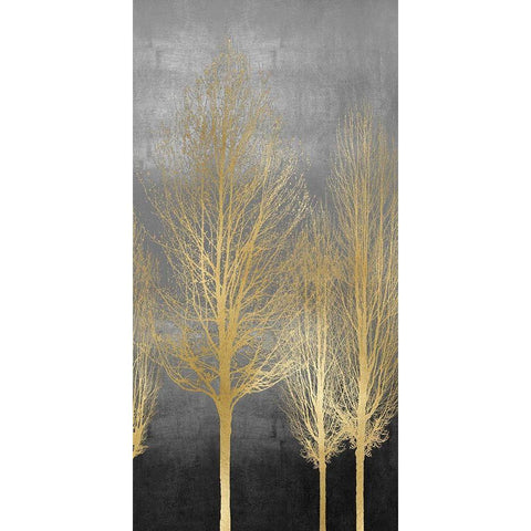 Gold Trees on Gray Panel II White Modern Wood Framed Art Print by Bennett, Kate