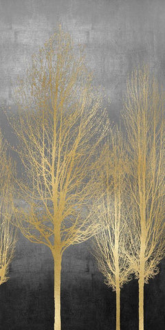 Gold Trees on Gray Panel II Black Ornate Wood Framed Art Print with Double Matting by Bennett, Kate