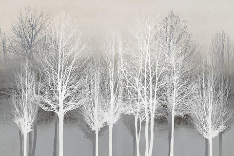 Trees on Gray White Modern Wood Framed Art Print with Double Matting by Bennett, Kate