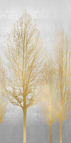 Gold Tree Panel I White Modern Wood Framed Art Print with Double Matting by Bennett, Kate