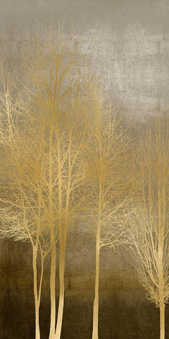 Gold Trees on Brown Panel I Black Ornate Wood Framed Art Print with Double Matting by Bennett, Kate