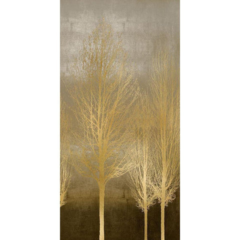 Gold Trees on Brown Panel II White Modern Wood Framed Art Print by Bennett, Kate