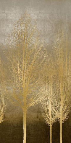 Gold Trees on Brown Panel II White Modern Wood Framed Art Print with Double Matting by Bennett, Kate