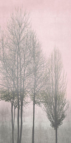 Gray Trees on Pink Panel I White Modern Wood Framed Art Print with Double Matting by Bennett, Kate