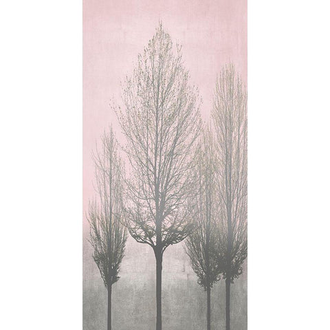 Gray Trees on Pink Panel II Gold Ornate Wood Framed Art Print with Double Matting by Bennett, Kate