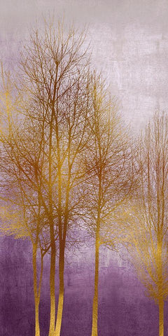 Gold Trees on Purple Panel II Black Ornate Wood Framed Art Print with Double Matting by Bennett, Kate