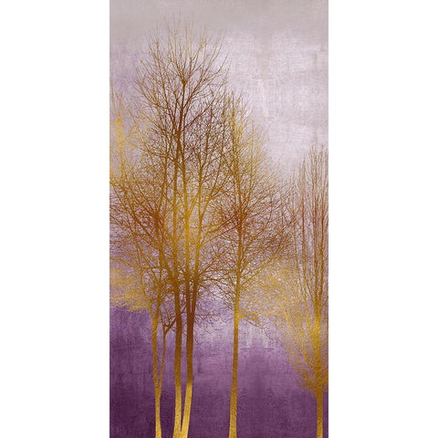 Gold Trees on Purple Panel II White Modern Wood Framed Art Print by Bennett, Kate